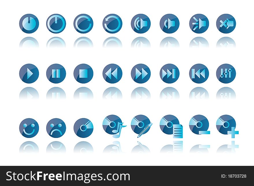 Set of blue player icons, buttons