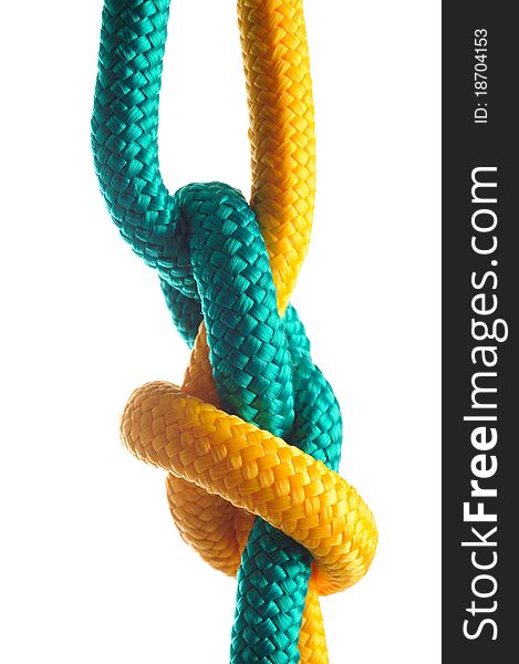 Rope with marine knot on white background. series of photos isolated over white