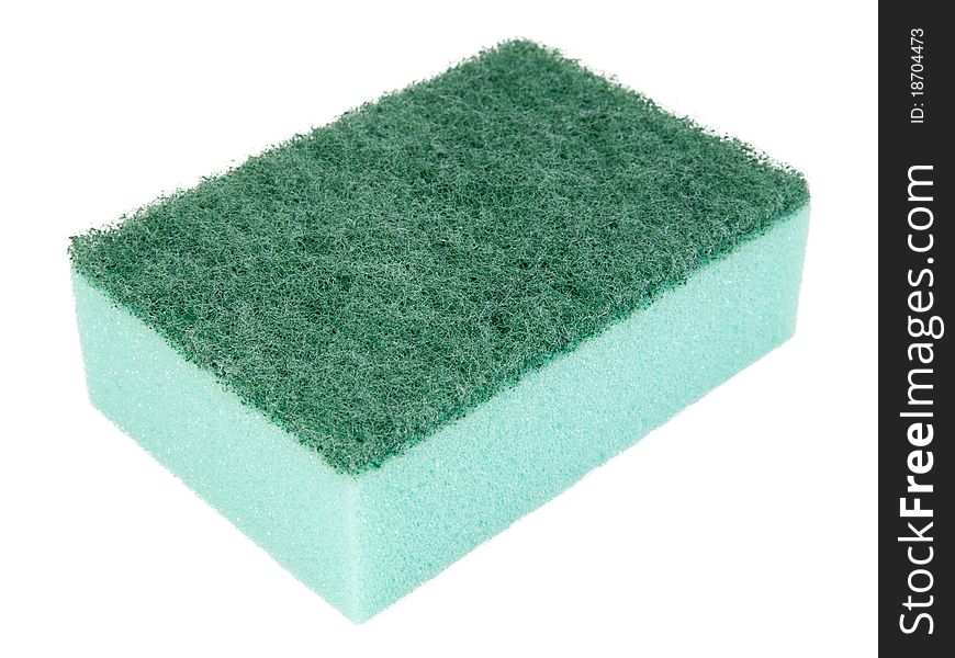 Green kitchen sponge. Isolated on white background.