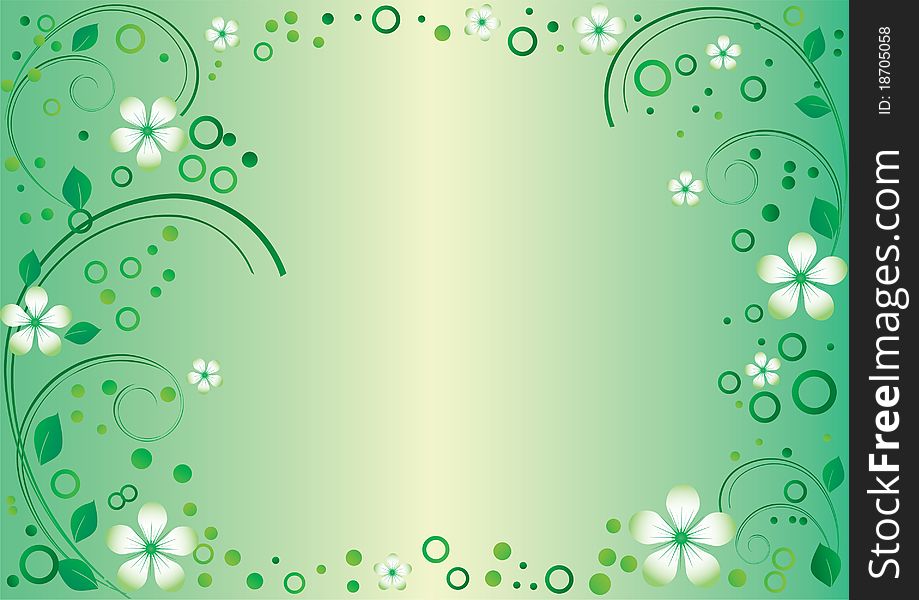 Abstract frame with green branches and spring flowers. Abstract frame with green branches and spring flowers