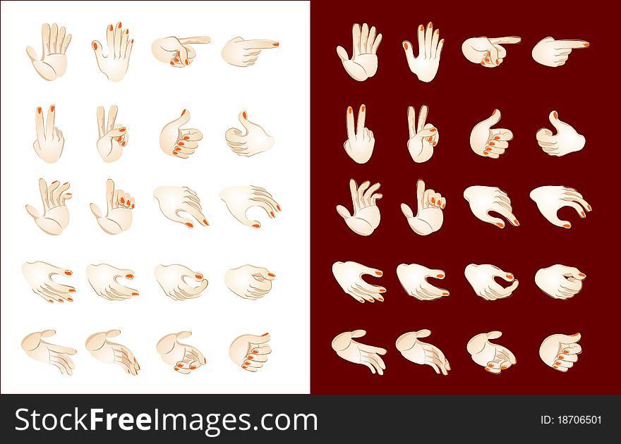 Stylized drawing of different hand position