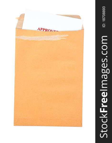 Approved letter in brown envelope. Approved letter in brown envelope