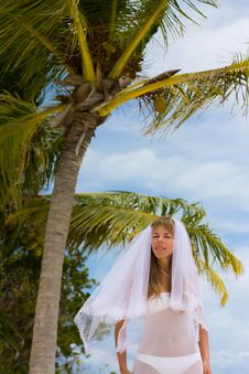 Bride On A Tropical Beach Royalty Free Stock Photo