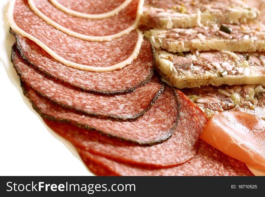 Meat products assortment on white
