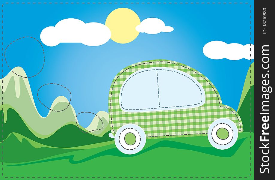 Vector illustration of car in nature representing clean energy. Vector illustration of car in nature representing clean energy