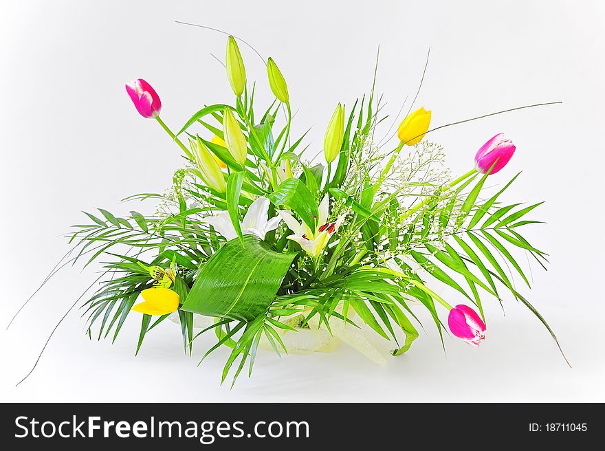 Bouquet with Lily & Tulips isolated on white