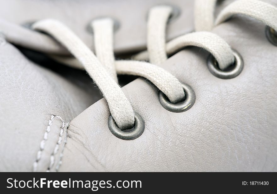 Close up of white leather shoe. Close up of white leather shoe