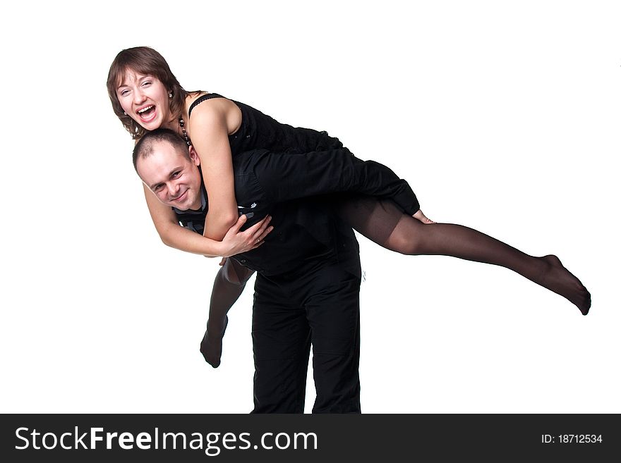 Portrait of a beautiful young happy smiling couple isolated on white