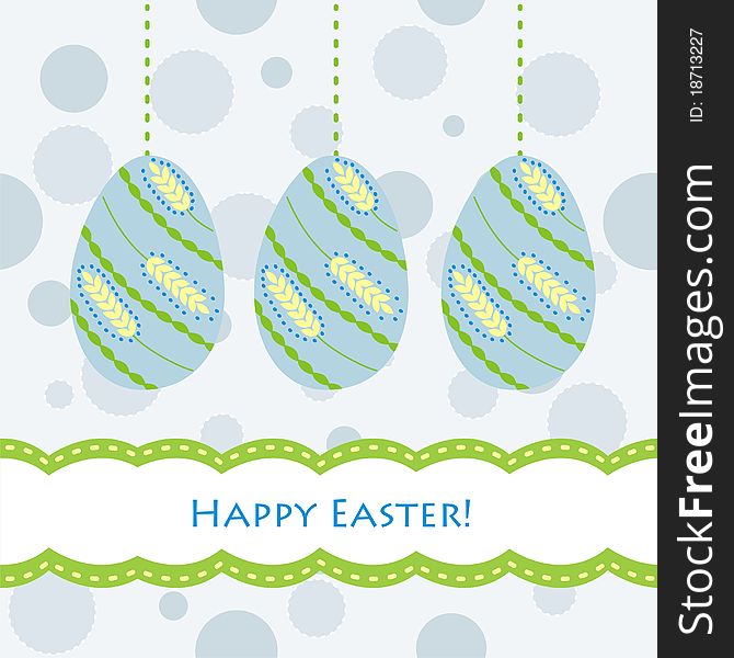 Easter card with 3 blue eggs. Easter card with 3 blue eggs