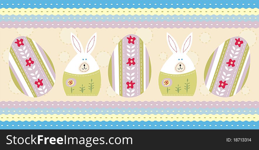 Easter card with eggs and cute bunny. Easter card with eggs and cute bunny