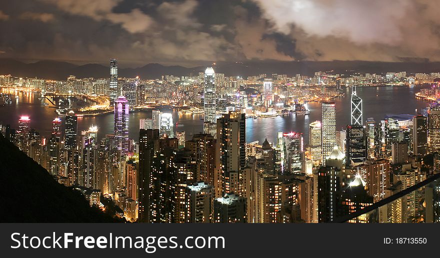 The Hong Kong skyline seen from the top of Victoria Peak