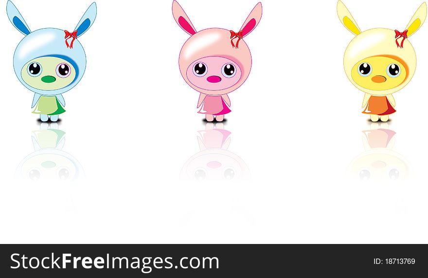 Three colorful Bunny banns babies illustration