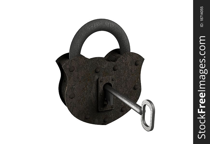 Heavy steel padlock with a shiny key. Heavy steel padlock with a shiny key