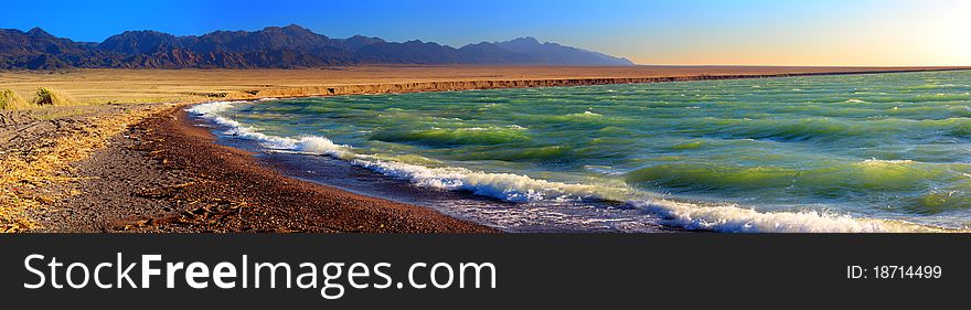 Panorama of seacoast and mountains