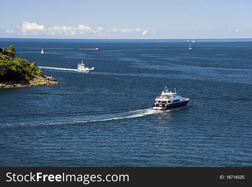 Little boats sailing on mediterranean sea at Rovinj - Croatia. Little boats sailing on mediterranean sea at Rovinj - Croatia