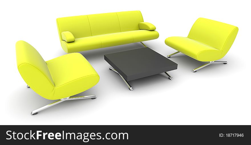 Yellow furniture set on a white background. Yellow furniture set on a white background