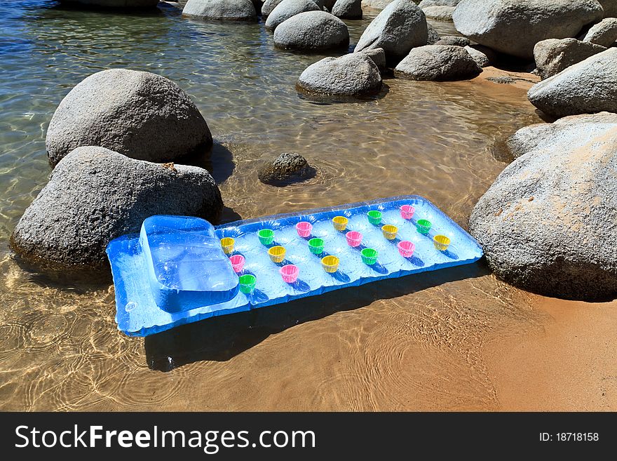 Swim mattress on the lake