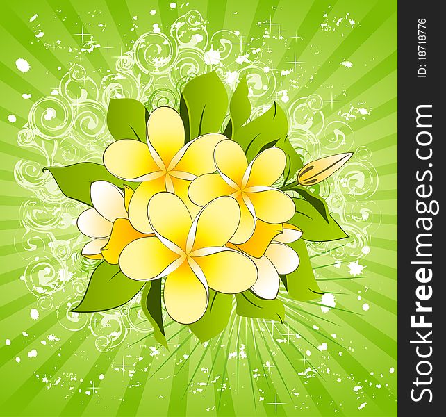Green abstract background with beautiful flowers