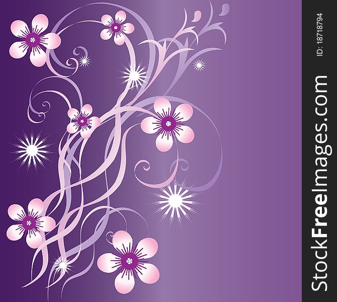 Ornament with flowers, stars, swirls on a purple background. Ornament with flowers, stars, swirls on a purple background.