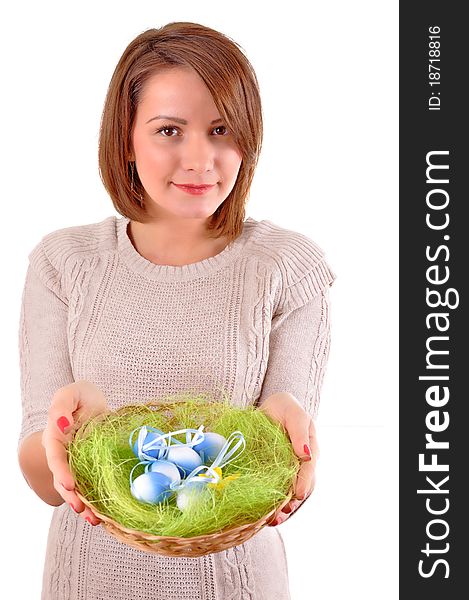 Young Woman with easter eggs in her hand - isolated
