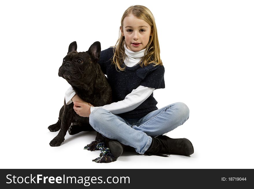 French Bulldog And Little Girl Playing