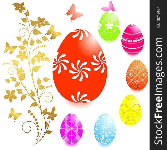 Set of Easter eggs with golden floral ornaments. Set of Easter eggs with golden floral ornaments.