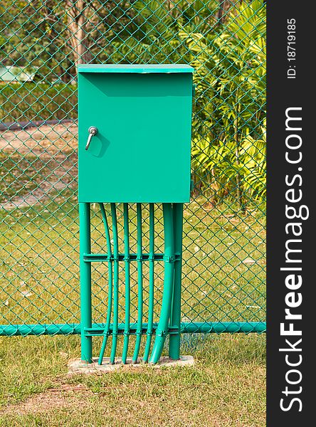 Electricity distribution box in the sport field. Electricity distribution box in the sport field.