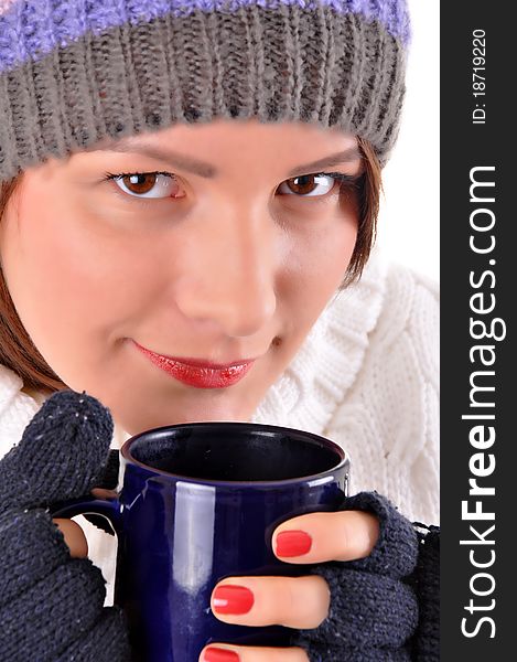 happy beautiful woman drinking coffee