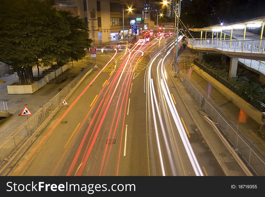 Busy traffic in downtown of Hong Kong, show the bright side of Hong Kong - Pearl of the East.