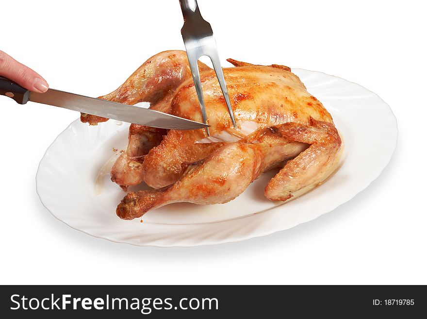 A process of cutting of grilled chicken