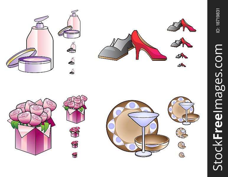 Vector Illustration of woman stuff icons in a different size. The icons look great even in a small resolution. Ideal for web shops and e-commerce.