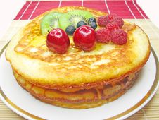 Sweet Pancakes With Fruits In Syrup Royalty Free Stock Photo