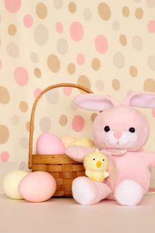 Easter Bunny And Chick With Basket Of Eggs Royalty Free Stock Photography Easter Bunny And Chick With Basket Of Eggs Royalty Free Stock Photography