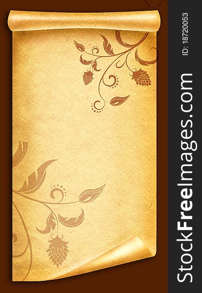 Floral vintagel background.Old paper scroll
