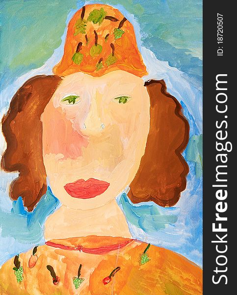 Portrait of a woman in an orange hat.