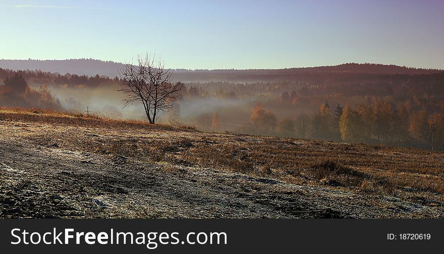 Romantic morning landscape in autumn