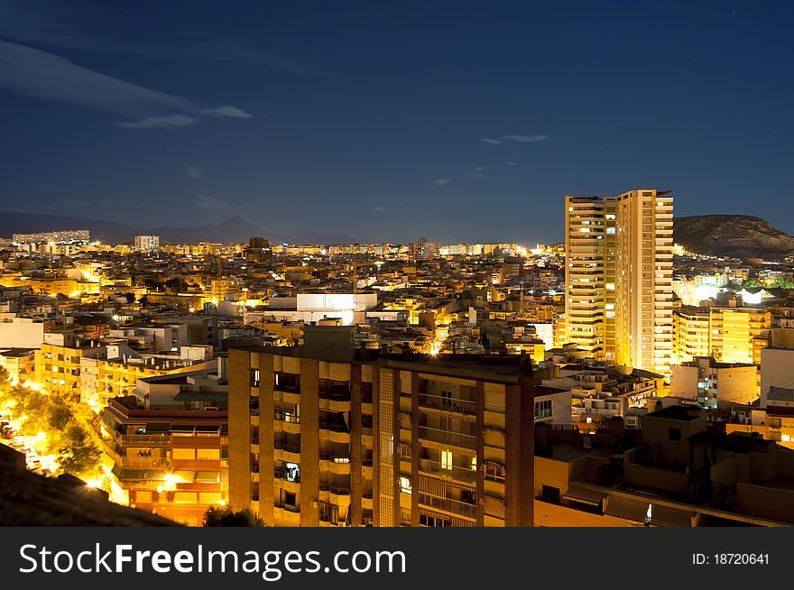 Night panorama city Alicante, Spain. Favorite places for vacation in winter.