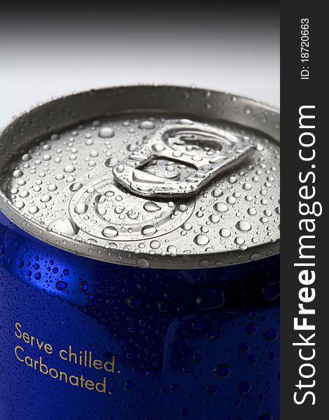 Close up of a chilled drinks can