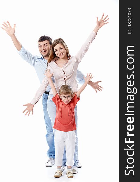 Smiling positive family on a white background. Smiling positive family on a white background