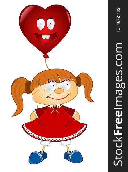 There is a girl with love heart balloon. There is a girl with love heart balloon
