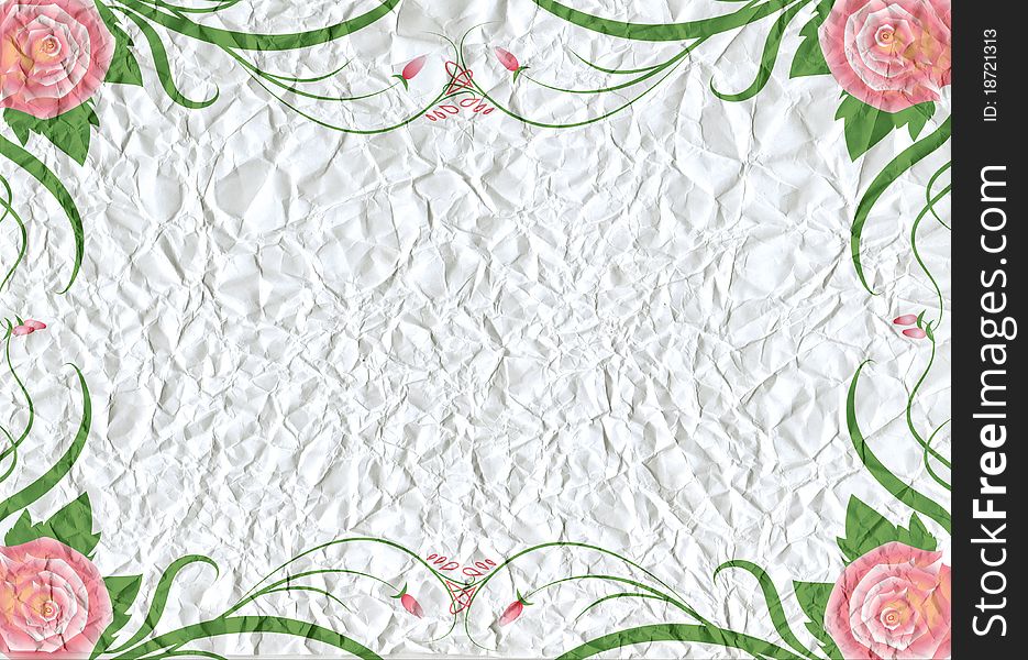 Crumpled Paper Texture background with roses decoration. Crumpled Paper Texture background with roses decoration
