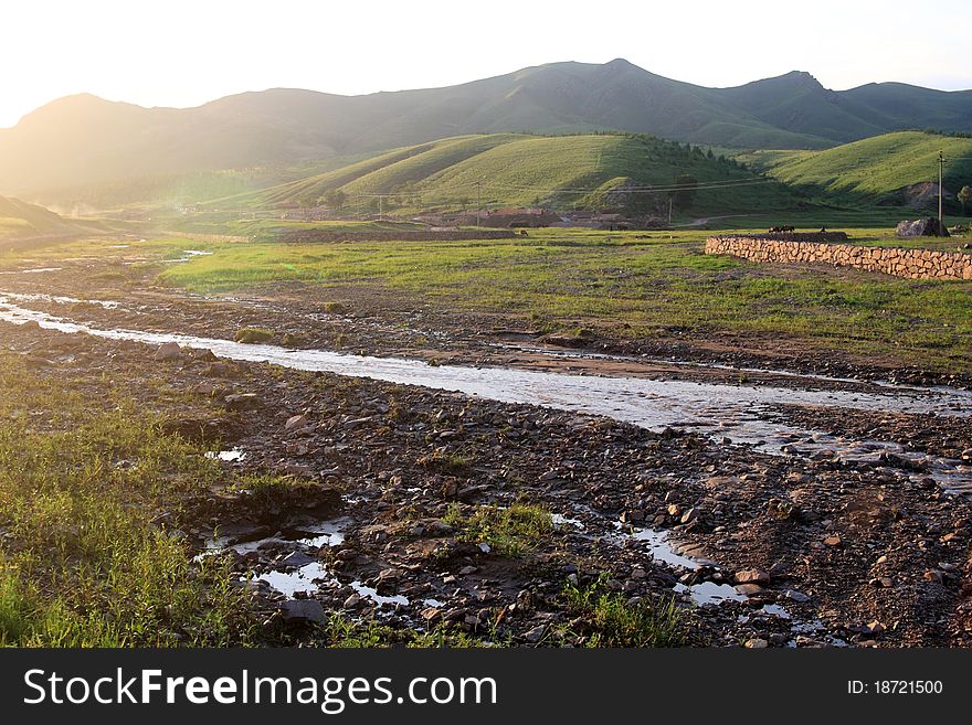 Grasslands and creek on inner mongolia. Grasslands and creek on inner mongolia.