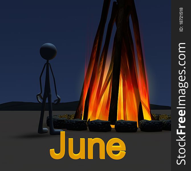 3d figure in front of a bonfire; this picture deals with the theme of june. 3d figure in front of a bonfire; this picture deals with the theme of june.