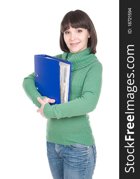 Young adult student woman over white background