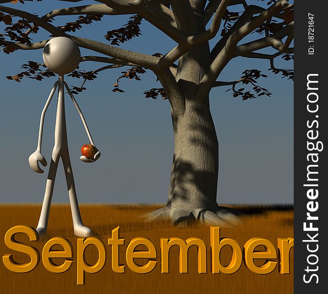 3d figure standing besides a tree; this picture deals with the theme of september. 3d figure standing besides a tree; this picture deals with the theme of september.