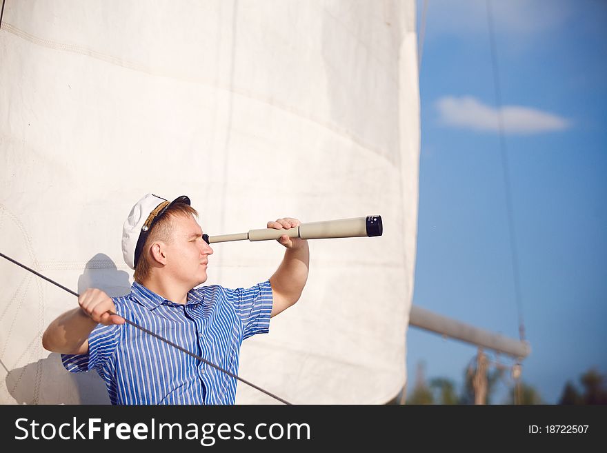 A skipper on the yacht. A skipper on the yacht