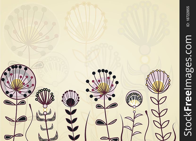 Abstract background with hand drawn plants