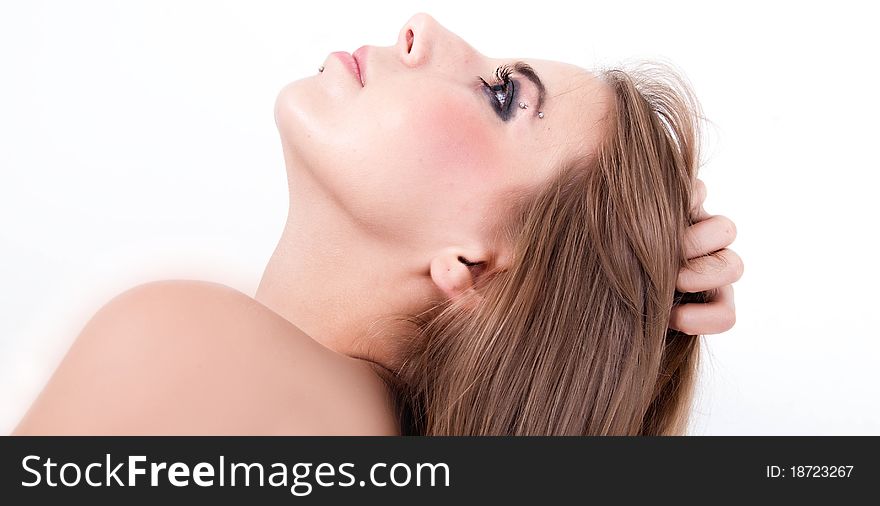 Sensual girl, relaxing after bath isolated on white. Sensual girl, relaxing after bath isolated on white