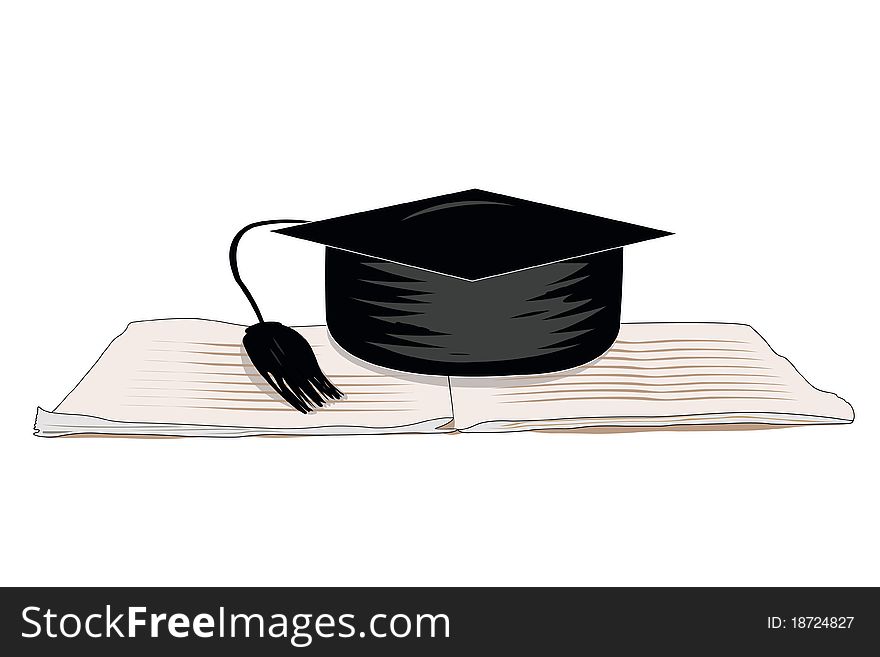 Vector illustration of a professor cap on the note book under the white background