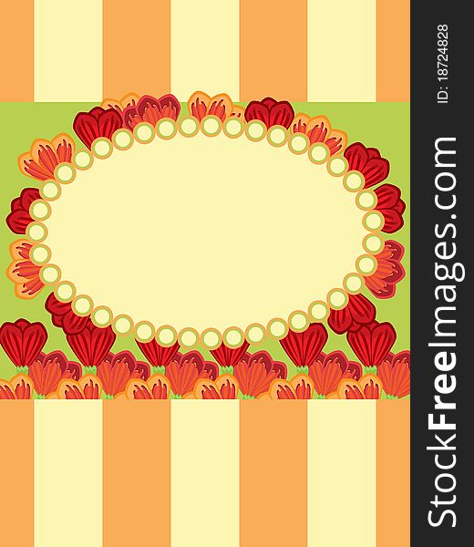 Greeting card with red and orange tulips. Greeting card with red and orange tulips